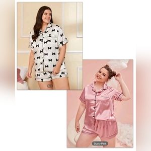 Two Sets of Shein Plus Size Satin Pajama Sets w/ Shorts, 5XL/22W